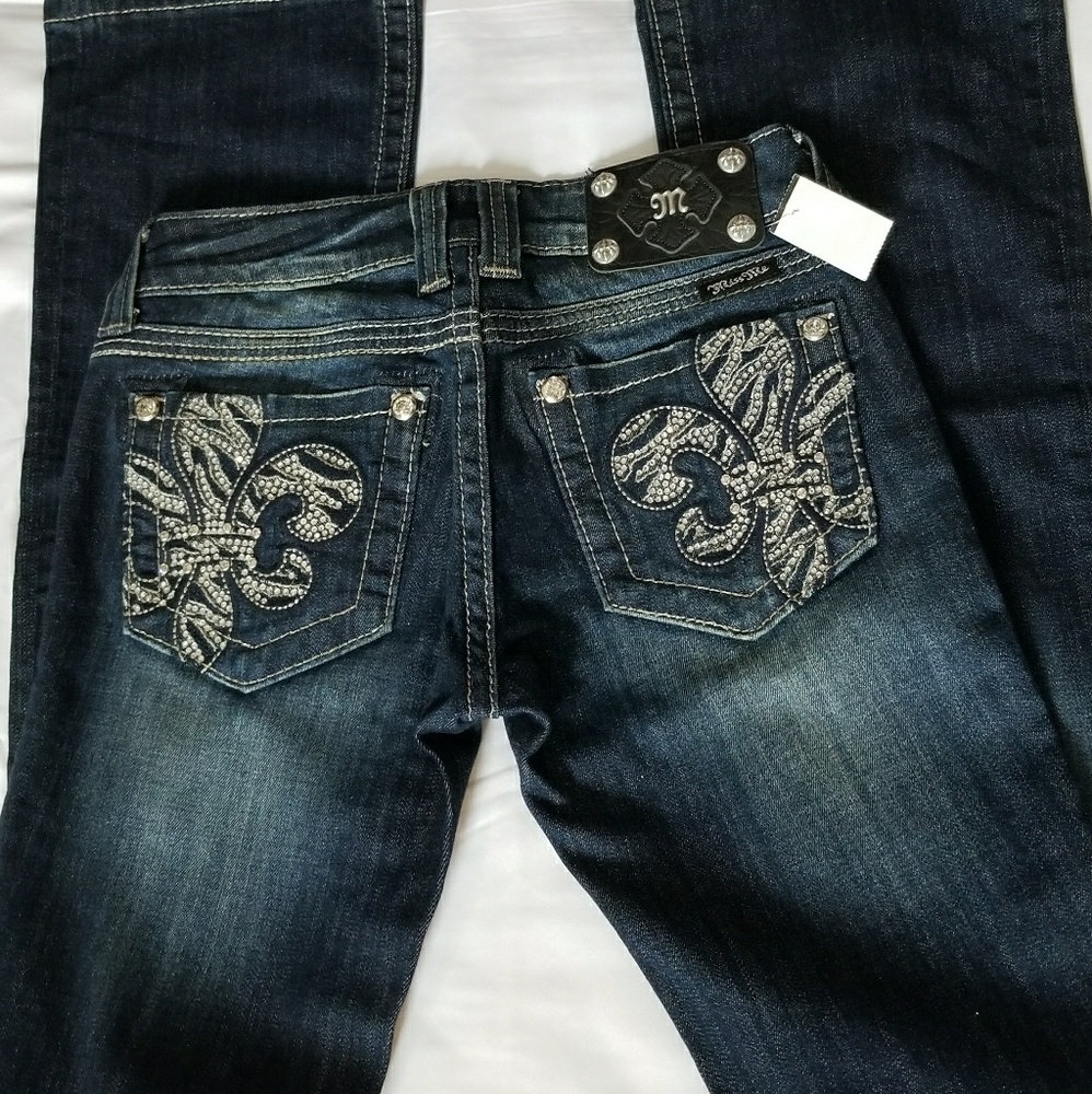 Miss Me Indigo fleur de lis  boot cut jeans